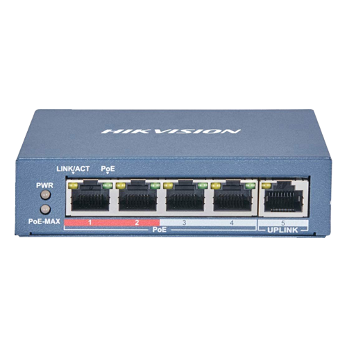 Switch 4 porturi 100 Mb PoE, 1 port uplink RJ45 100 Mb, SMART Management - HIKVISION DS-3E1105P-EI-M