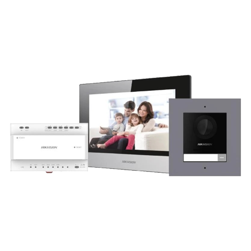 KIT videointerfon 2 fire pentru 1 familie, monitor 7 inch, Alarma - HIKVISION DS-KIS702Y