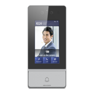 Videointerfon TCP/IP, 4.3' touch screen, camera 2x2MP,  recunoastere faciala/Card/PIN/QR, PoE, IK08 - HIKVISION DS-KV9503-WBE1