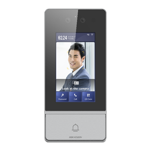 Videointerfon TCP/IP, 4.3' touch screen, camera 2x2MP, recunoastere faciala/Card/PIN/QR, PoE, IK08 - HIKVISION DS-KV9503-WBE1