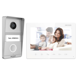 Kit videointerfon analogic 7inch, camera 2MP, conectare 2 fire - HIKVISION DS-KIS101-P(S)