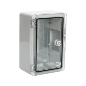 Cutie distributie IP65 din ABS gri, usa transparenta, placa metalica, 200x300x130 mm PP3011